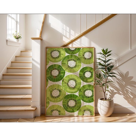 Kiwi Fruit Mosaic Art Green Kitchen Decor Tropical Fruit Wall Art Modern Food Illustration Mosaic Tile Pattern Print Fresh Decor