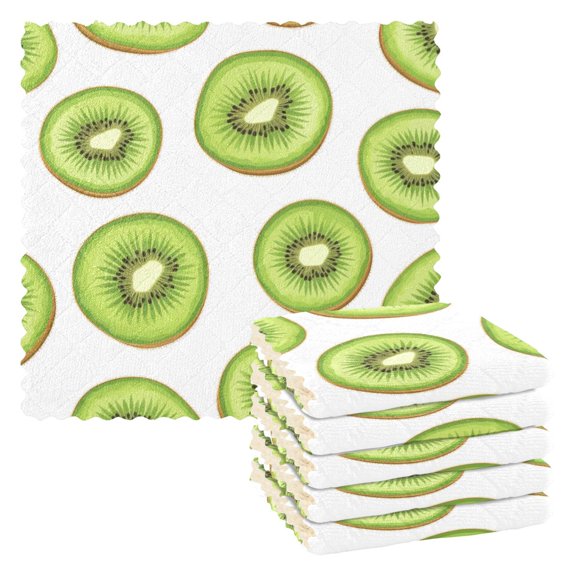 Kiwi Fruit Pattern Dish Towels 6 Pack Kitchen Cleaning Dish Cloths Absorbent Reuseable Cleaning Cloths 11'' x 11''