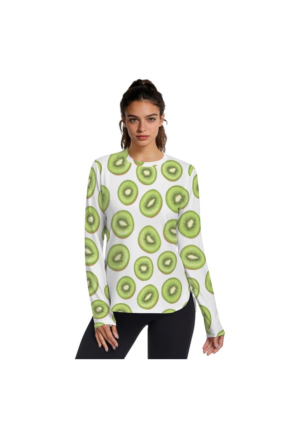 Kiwi Fruit Pattern Women's Activewear UPF 50+ Sun Protection Shirt Cooling Quick Dry Thumb Hole Top
