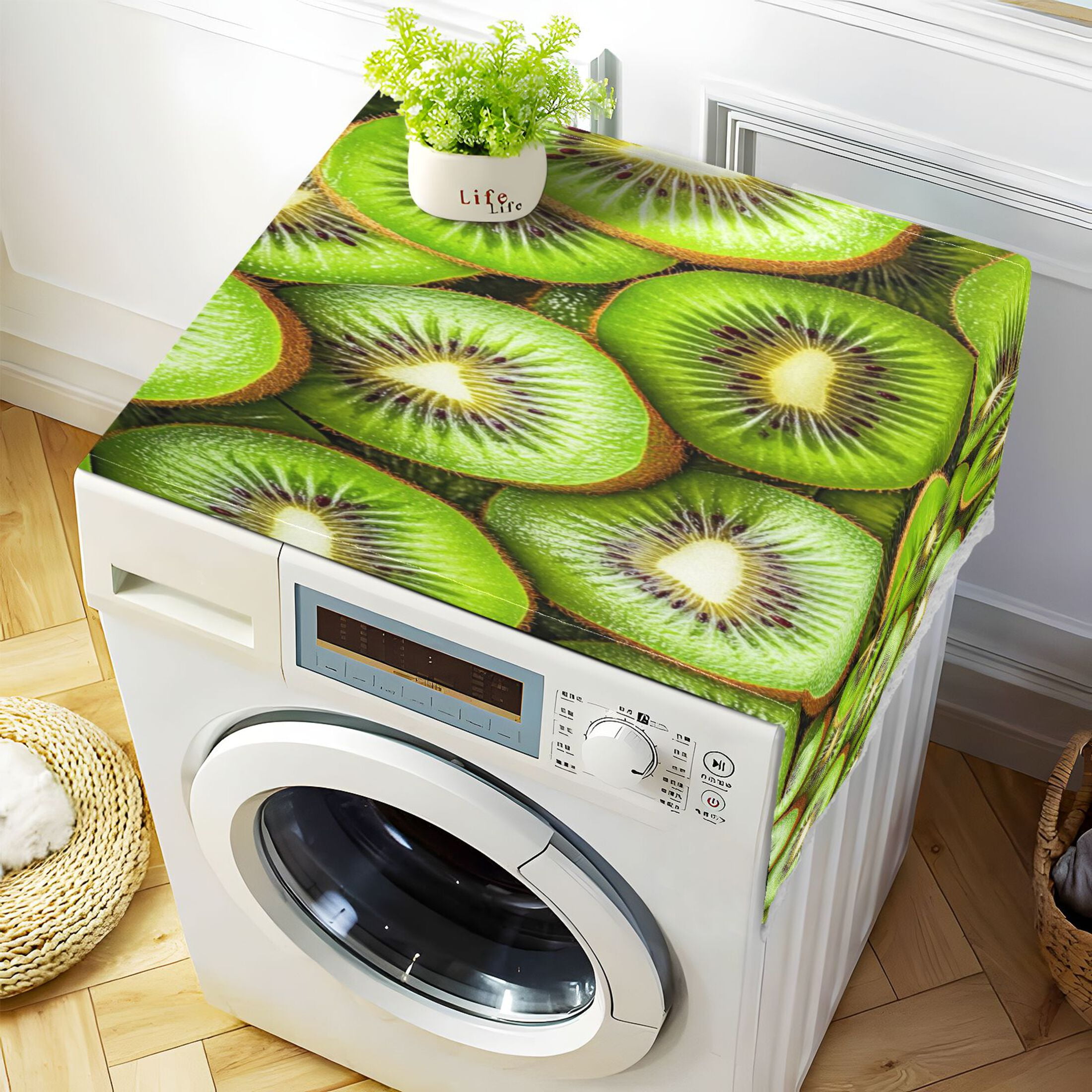 Kiwi Fruit PatternWasher and Dryer Covers Dust-Proof and Oil Resistant Fridge Cover with 4 Storage Pockets Washing Machine Top Cover for Laundry Kitchen Home 51.2 x 22 In