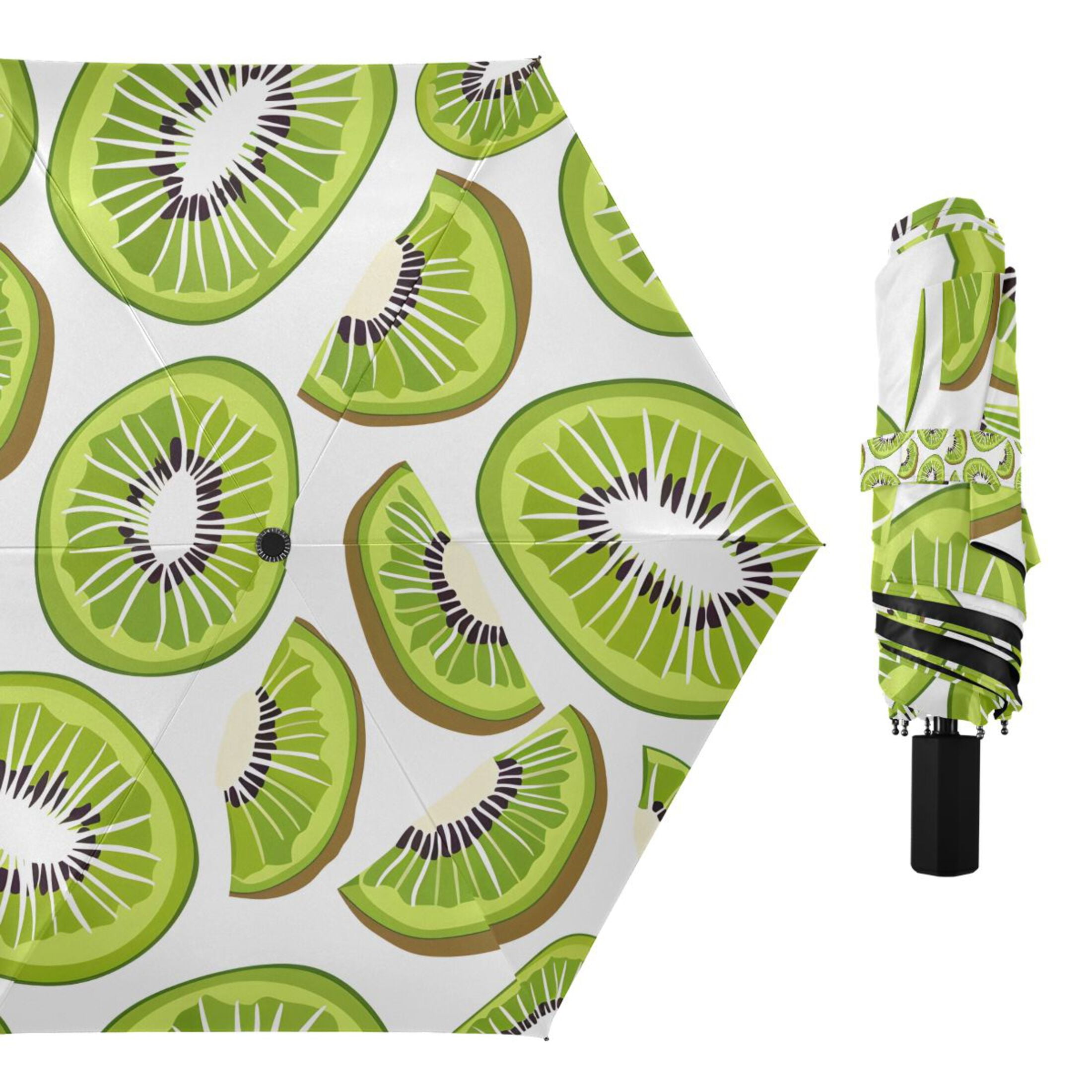 Kiwi Fruit Slice Compact Sun Umbrella Windproof Travel Umbrellas for Rain Strong Portable UV Protection
