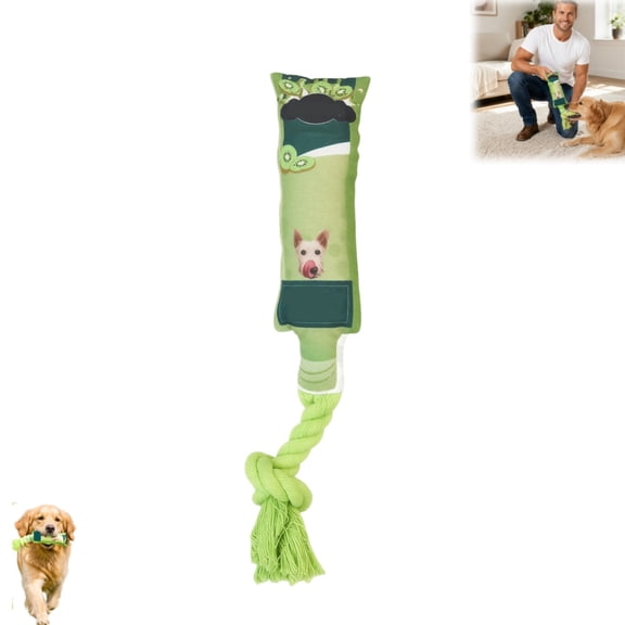 Kiwi Jam Bottle Shaped Squeaky Dog Toy with Knotted Rope, Interactive Chew Toy for Dogs, Teething Toy for Dogs