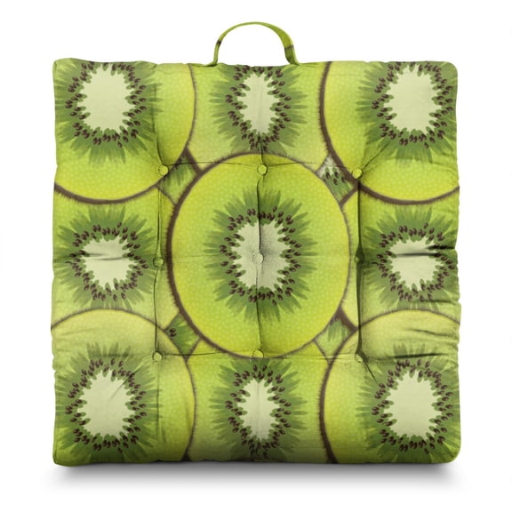 Kiwi Meditation Pillow 22x22 Inch Large Floor Cushion Soft Dutch Velvet Seat for Yoga & Lounge Cute Kawaii Green Kiwi Fruit Pattern with Tropical Slices Design (Funny Cartoon Aesthetic for Kiwi Lovers