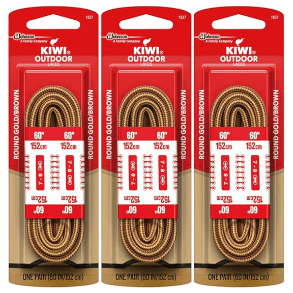 Kiwi Outdoor Round Gold/Brown Boot Laces, 60 Inch, 3 Pack (3 Pairs) for Hiking, Work and Outdoor Boots