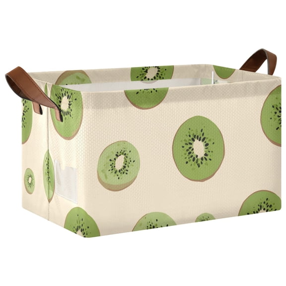 Kiwi Pattern Collapsible Storage Bin Open Home Shelf Basket Water-Resistant Iron Frame Large