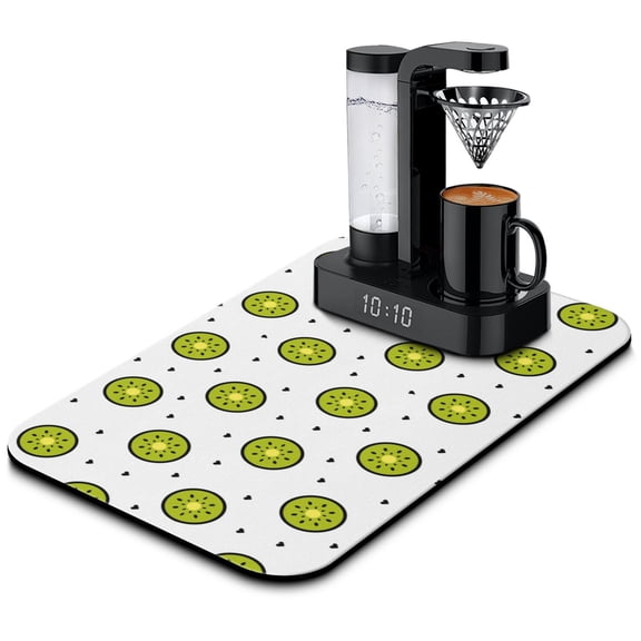 Kiwi Print Coffee Maker Mat - 4-Layer Absorbent Non-Slip Drying Mat for Coffee Station, Kawaii Cartoon Kiwi Fruit Design, Countertop Protector for Espresso Machine, 15.7 x 23.6 Inch