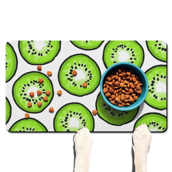 Kiwi Print Dog Feeding Mat - Waterproof Non-Slip Pet Food Mat with Cute Kiwi Fruit Design, Absorbent Multi-Layer Pad for Messy Eaters, Kawaii Cartoon Pattern (18.1 x 11.8 in)
