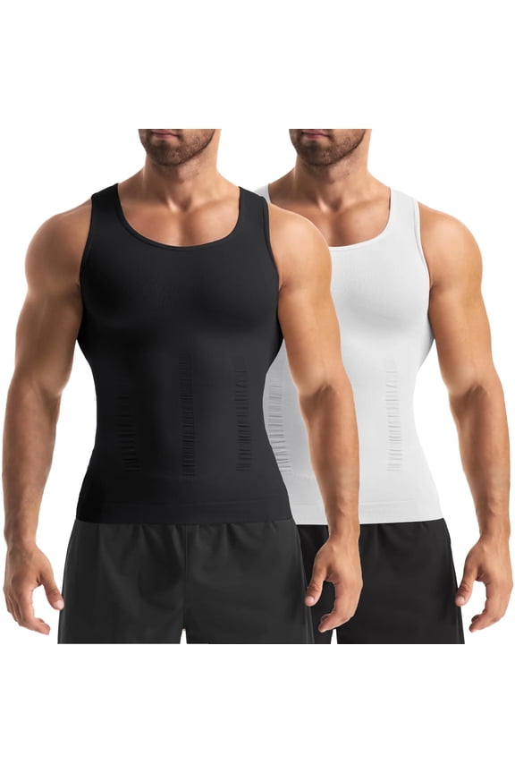 2 Pack Compression Shirts Men Sleeveless Slimming Undershirts Tummy Control and Body Shaper Tank Top