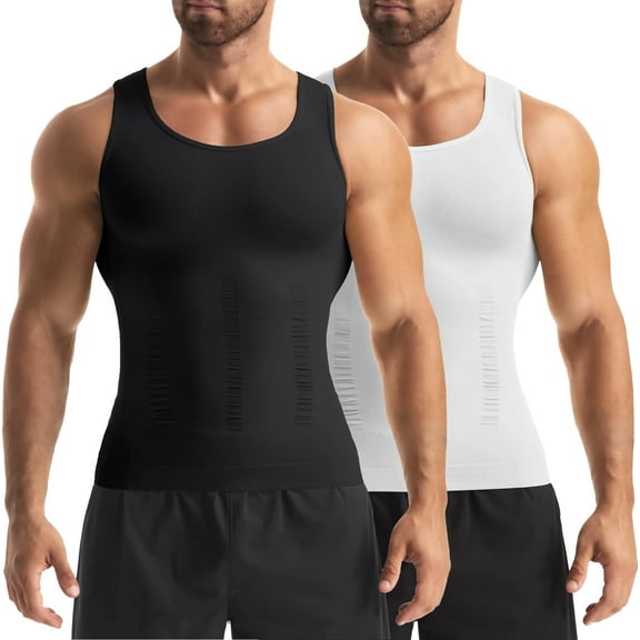 Kiwi Rata 2 Pack Compression Shirts Men Sleeveless Slimming Undershirts Tummy Control and Body Shaper Tank Top