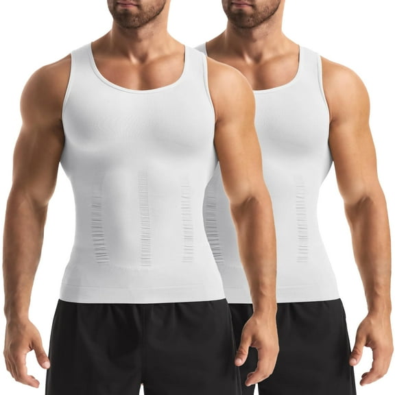 Kiwi Rata 2 Pack Compression Shirts Men Sleeveless Slimming Undershirts Tummy Control and Body Shaper Tank Top