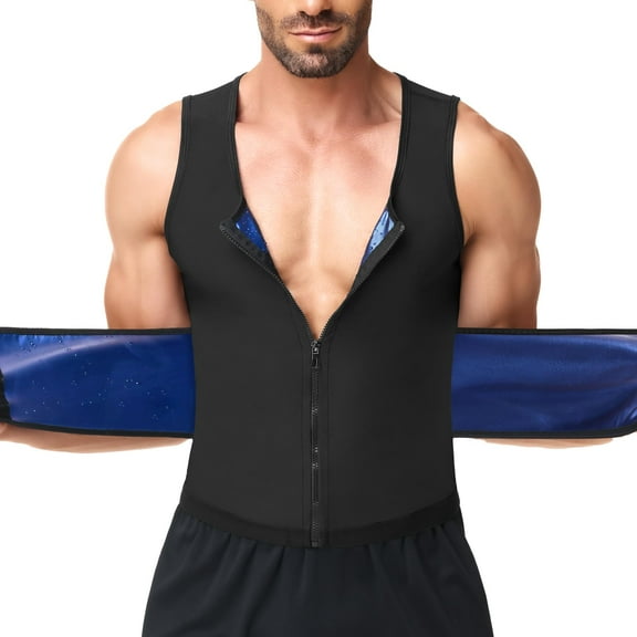 Kiwi Rata Men Sauna Suit Workout Waist Trainer Sweat Vest with Zipper and Adjustable Waist Trimmer Belt