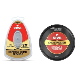 Kiwi Shoe Polish Paste Black 1.35 oz & Express Shine Sponge Neutral 0.2 fl oz (1 each)