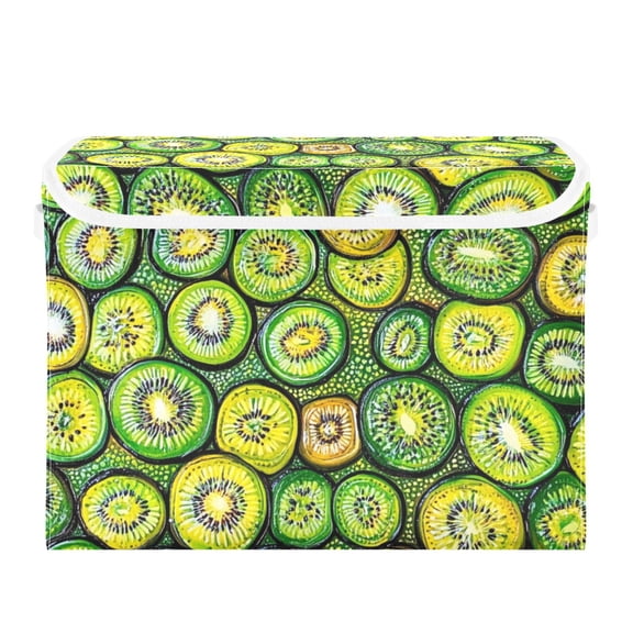 Kiwi Slices Pattern Large Storage Bins with Linen Collapsible Lid Storage Box 16.7 x 12.6 x 11.8in