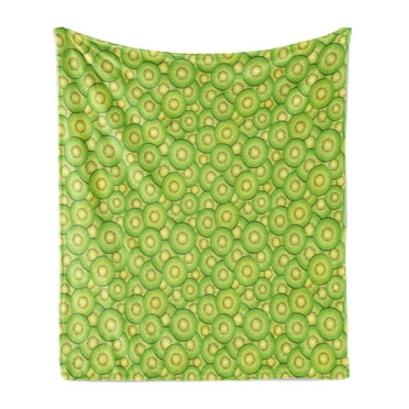 Kiwi Soft Flannel Fleece Throw Blanket, Illustration of Continuous Pattern with Exotic Fruit Slices, Cozy Plush for Indoor and Outdoor Use, 50" x 60", Lime Green Pastel Yellow, by Ambesonne
