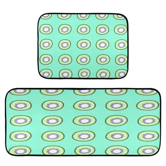 Kiwi on Mint 2-Piece Kitchen Carpet Mat Set, Non-Slip Memory Foam, Soft for Kitchen and Living Room Use