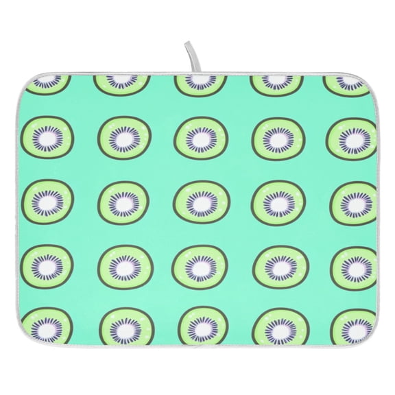 Kiwi on Mint Dish Drying Mat for Kitchen, Quick Drying Absorbent Soft Durable 16" x 18"