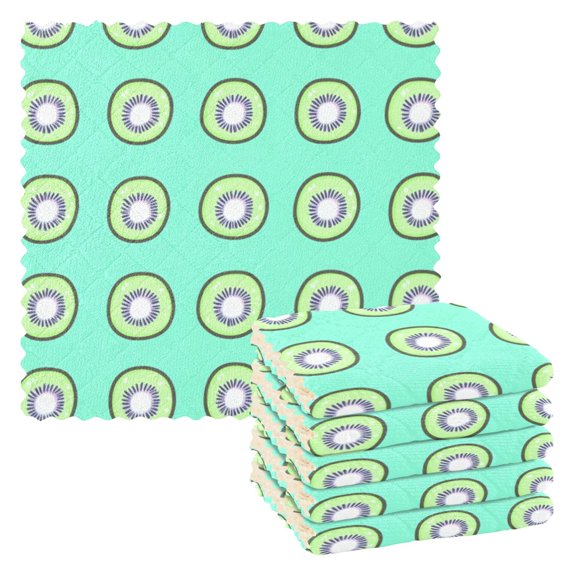 Kiwi on Mint Dish Towels 6 Pack Kitchen Cleaning Dish Cloths Absorbent Reuseable Cleaning Cloths 11'' x 11''