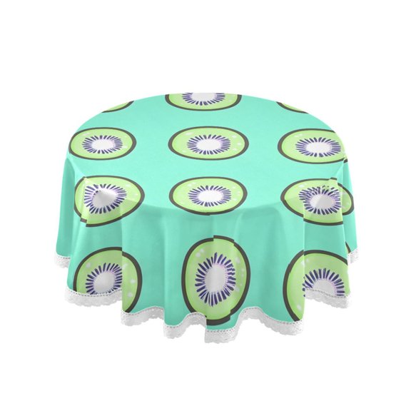 Kiwi on Mint Round Lace Tablecloth 60 Inch Polyester Wrinkle Resistant Decorative