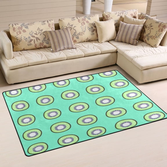 Kiwi on Mint Soft Polyester Area Rug 60''x39'', Non Slip, Memory Foam, Water Absorbent