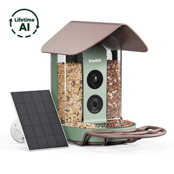 Kiwibit Smart Bird Feeder with Camera, 4K Ultra HD Video, AI Identify 10000+ Species, No Subscription, Easy Setup&Durable, Ideal Gift for Bird Lovers, Green