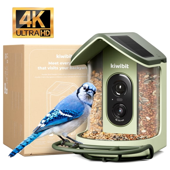 Kiwibit Solar Smart Bird Feeder Mini with Camera, 4K HDR, AI Identifies 10000+ Species, 1080P Slow Motion, Easy Setup,Green