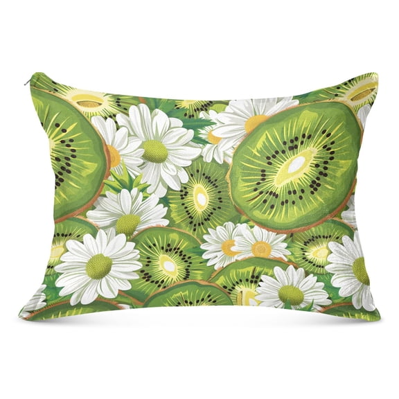 Kiwifruit and Daisy Plush Pillow Cases Standard Size Ultra Soft Warm Pillowcases with Zipper 20"x26"