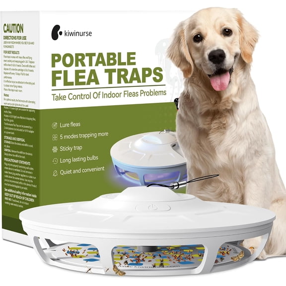 Kiwinurse Flea Trap for Inside Your Home - Plug in & Battery-Power with Light 5 Flea Trap Refills