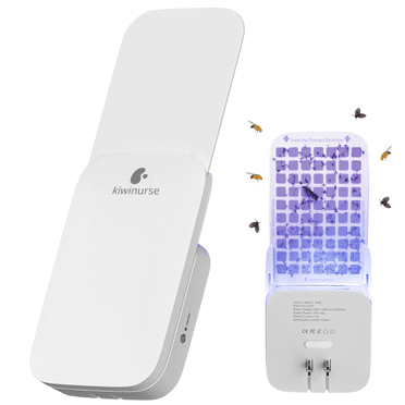 Kiwinurse Flying Insect Indoor Fly Trap (1 Device + 4 Refills), Safe UVA Light Indoor Homes for Fruit Flies, Gnats, Moths