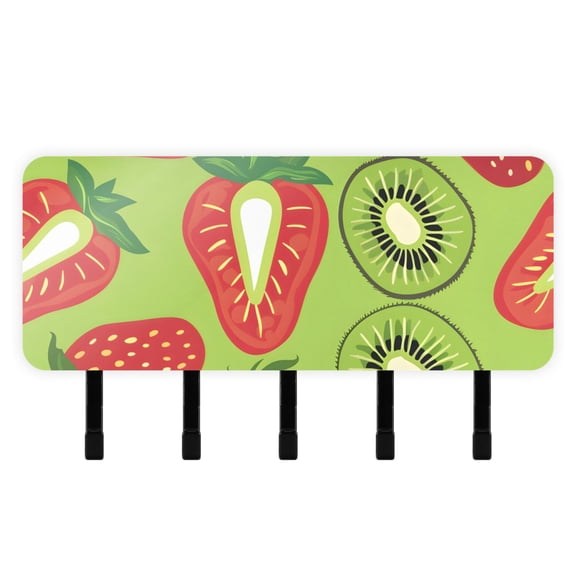 Kiwis and Strawberries Key Holder for Wall Mail Holder Organizer with 5 Key Hooks Wall Mount Key Rack with Shelf