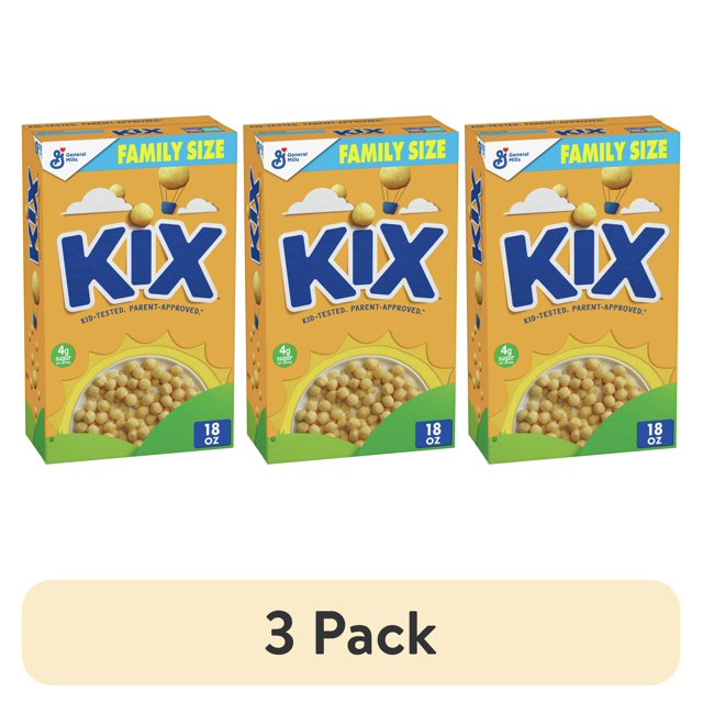 (3 pack) Kix Whole Grain Breakfast Cereal, Crispy Corn Cereal Puffs