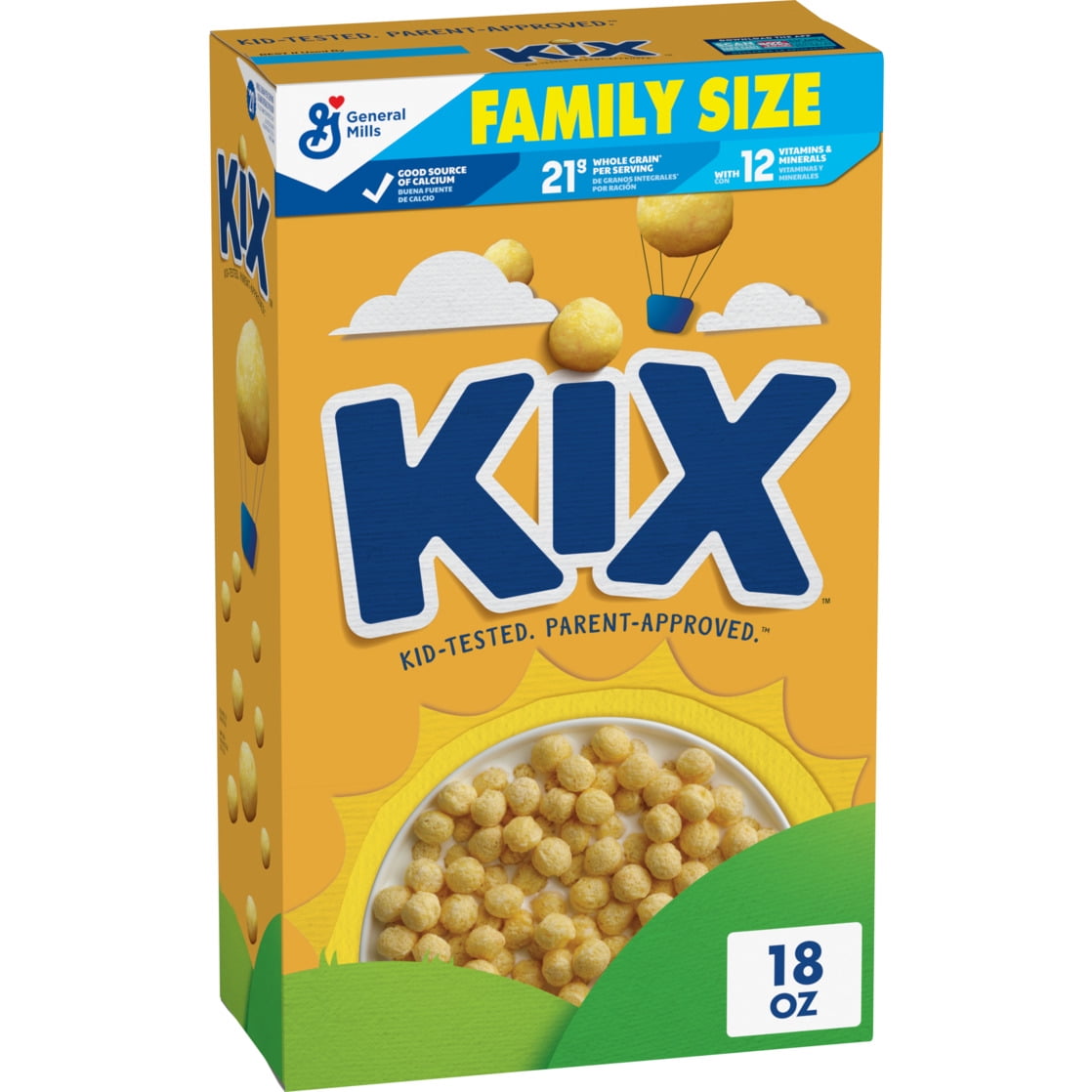 Kix Whole Grain Breakfast Cereal, Crispy Corn Cereal Puffs, Family Size, 18 oz
