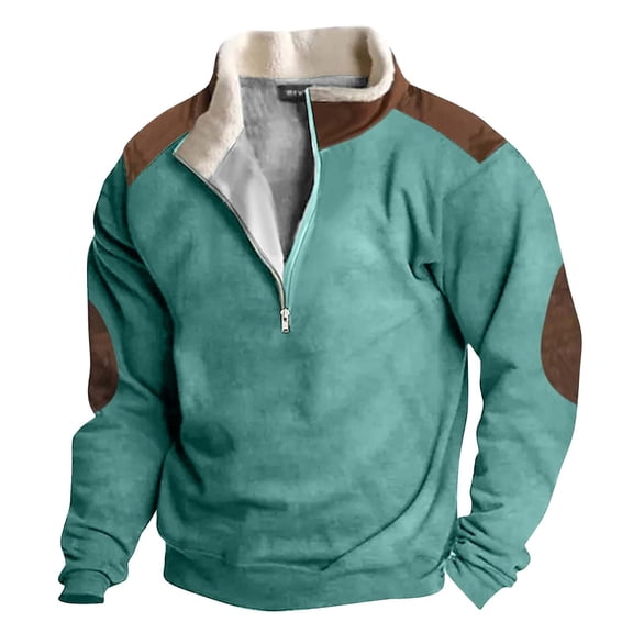 Kixjoy 1/4 Zip Pullover Mens Long Sleeve Fleece Lined Mock Neck Sweatshirts Big and Tall Winter Casual Pullover Thermal Vintage Relaxed Fit Sweaters for Men with Pockets, Green M