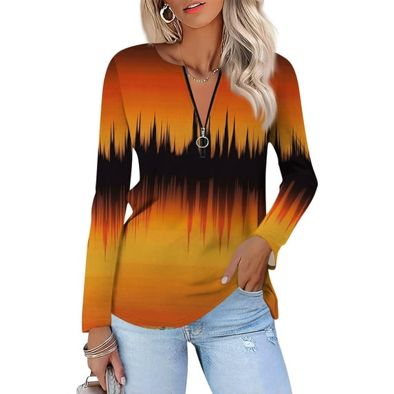 Kixjoy 1/4 Zip Pullover Women Long Sleeve Sequin V Neck Shirt Regular Fashion Tunic Top Winter Casual Lightweight Pullover Sweaters for Women, Saffron L