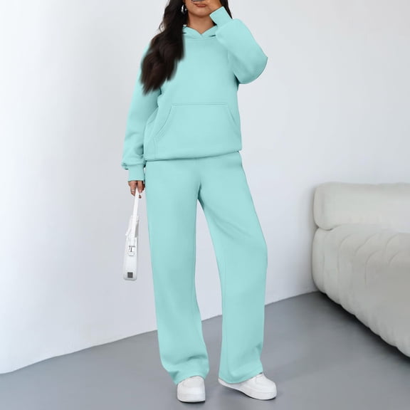 Kixjoy 2 Piece Sets for Women Oversized Hoodies and Pants 2 Piece Long Sleeve Athletic Casual Sweatsuit Plain Warm Fall Outfits for Women with pockets, Mint Green L