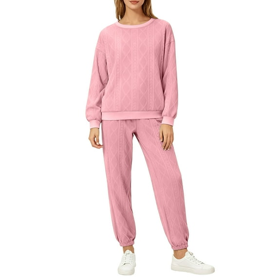 Kixjoy 2 Piece Sets for Women Plus Size Casual Long Sleeve Sweatsuits Workout Warm Cuffed Pant Sets Basic Fall Outfits for Women, Pink L