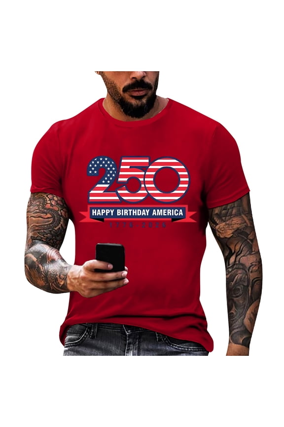 250 Anniversary Usa Shirt Casual Crewneck Short Sleeve T-Shirts Big and Tall American Flag Print Tshirt Lightweight Cozy Patriotic Shirts, Gray 2XL