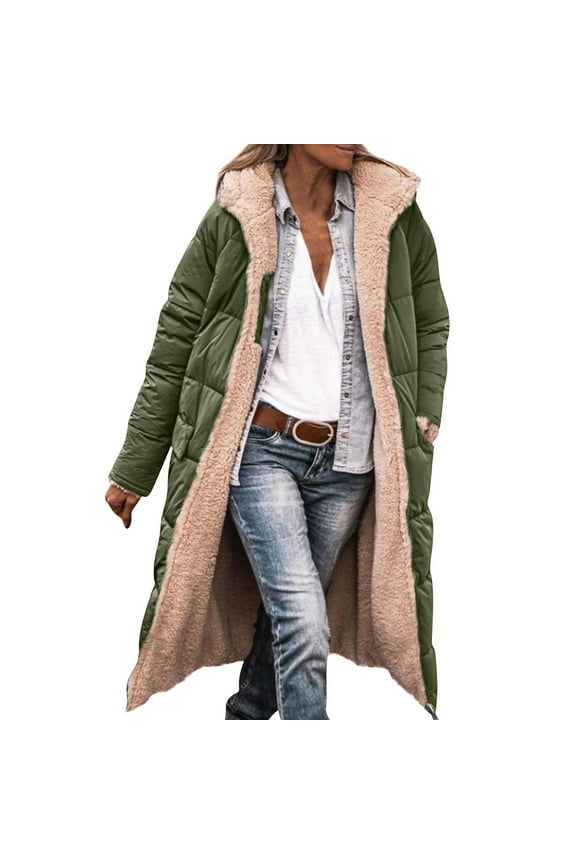 Army Green Fleece Jacket Women Long Sleeve Warm Plus Size Puffer Jacket Fall Fashion Zip Up Fleece Coat Heavyweight Hooded Jackets with Pockets, Army Green XL
