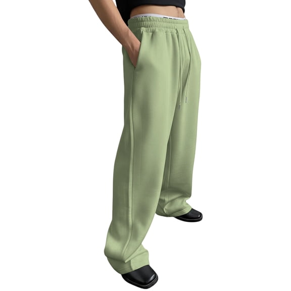 Kixjoy Baggy Pants Men Wide Leg Big and Tall Elastic Waist Pants Open Bottom Drawstring Lounge Sweatpant Winter Basic Lightweight Joggers for Men with Pockets, Light Green XXL