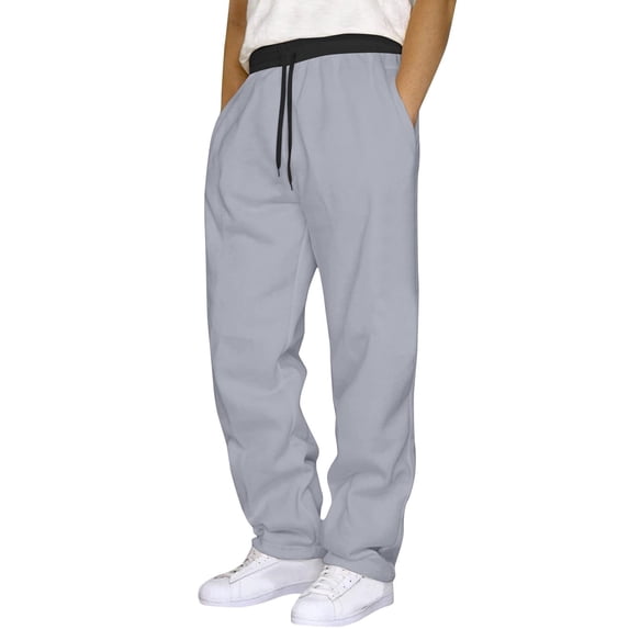Kixjoy Baggy Sweatpants Men Big and Tall Jogger Straight Leg Pants Drawstring Elastic Waist Athletic Cargo Sweatpant Basic Lightweight Loose Fit Trousers with Pockets, Light Gray S