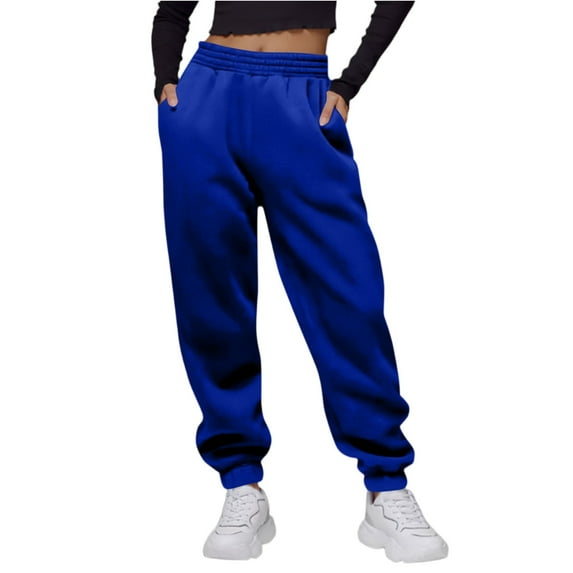 Kixjoy Baggy Sweatpants for Women Elastic Waisted Casual Thermal Sweatpants Drawstring Winter Low Rise Pants Workout Fashion Lightweight Pants for Women with Pockets, Blue L