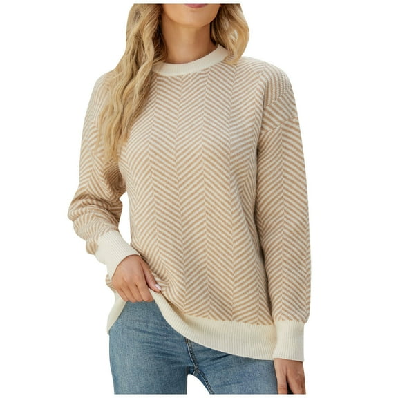 Kixjoy Beige Fall Sweaters for Women 2025 Long Sleeve Oversized Winter Clothes Fashion Womens Crewneck Sweatshirts Lightweight Trendy Loose Fit Shirts, BeigeL