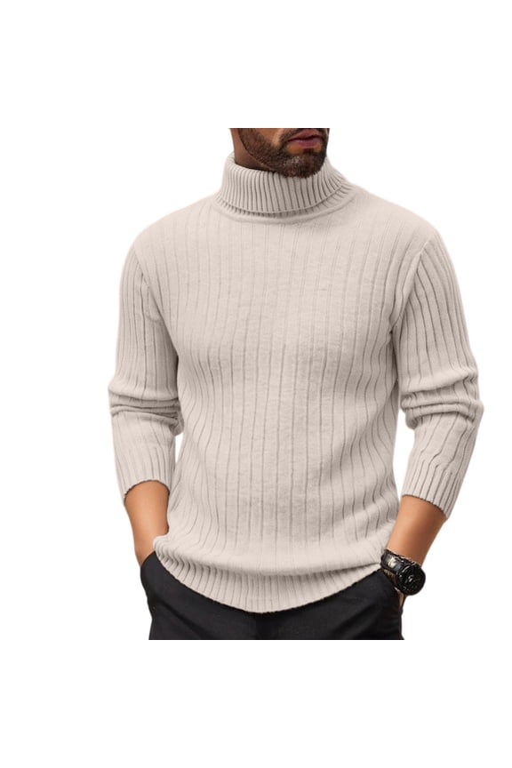 Beige Sweaters for Men Big and Tall Mock Neck Warm Knit Sweaters Long Sleeve Slim Fit Casual Fall Sweaters Basic Fashion Pullover Sweaters for Men, Beige M