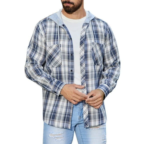 Kixjoy Black Jackets for Men Casual Long Sleeve Cotton Plaid Shirts Warm Loose Winter Coat Hooded Fashion Lightweight Fall Jackets for Men 2025 with Pockets, Black S