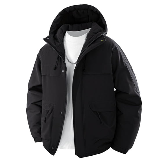 Kixjoy Black Jackets for Men Sherpa Lined Thicken Oversized Hooded Coat Thermal Zip Up Fashion Jacket Cozy Winter Relaxed Fit Men's Clothing with Pockets, Black 2XL