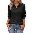 thumbnail image 1 of Kixjoy Black Shirts for Women Long Sleeve Button Down Collared Shirts Business Lightweight Casual Tunic Tops Work Plus Size Womens Blouses, Black 3XL, 1 of 5