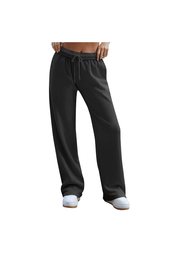 Black Sweatpants Women Casual Lightweight Elastic Waisted Pants Fashion Fall Baggy Sweatpants Thermal Drawstring Jogger Womens Sweat Pants with Pockets, Black XL