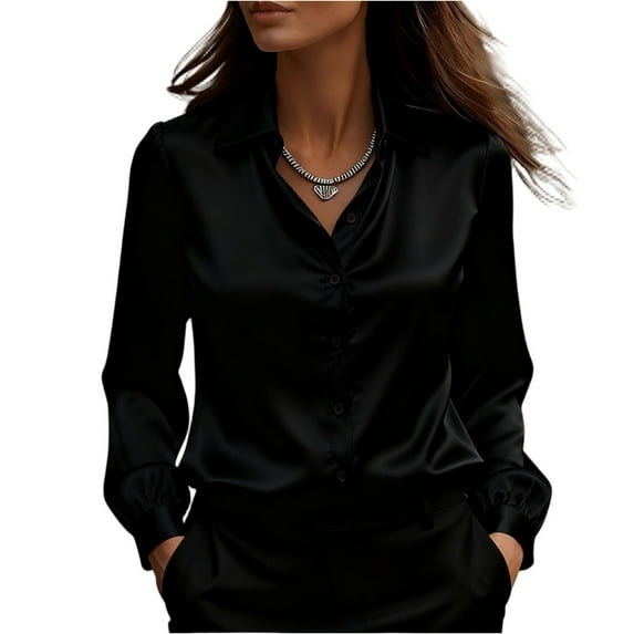 Kixjoy Black Tops for Women Velvet Long Sleeve Collared Top Elegant Cozy Office Casual Blouse Basic Fashion Winter Outfits for Women Black Button Down Shirts for Women, Black S