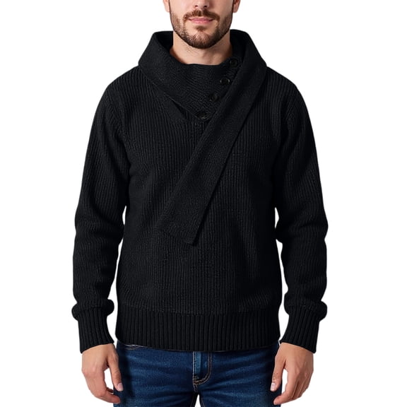 Kixjoy Black Turtleneck Sweater Men Oversized Warm Knit Sweater Shawl Collar Winter Long Sleeve Sweater Fashion Basic Slim Fit Mens Pullover Sweater, Black 3XL
