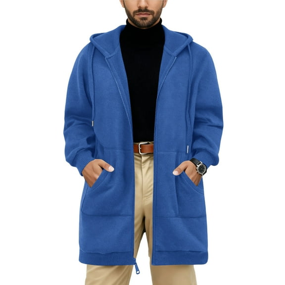 Kixjoy Blue Hoodies for Men Big and Tall Fuzzy Sherpa Jacket Basic Fall Zip Up Hoodies Fleece Long Sleeve Thermal Mens Winter Coat with Pockets, Blue 2XL