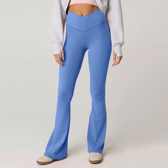 Kixjoy Blue Leggings for Women Oversized Crossover Wide Leg Pants Workout Seamless High Waisted Leggings Casual Thermal Silm Fit Women's Pants, Blue XL